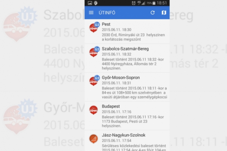 Rendőrségi Útinformációs Rendszer mobil applikáció 